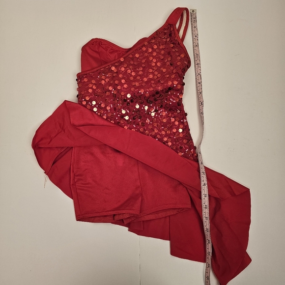Kelle red sequined 4-way stretch shorts bodysuit jazz dance costume size MC - Picture 6 of 7